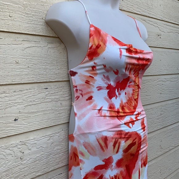 Cryptographic Tie Dye Backless Orange Maxi Dress - Picture 6 of 14